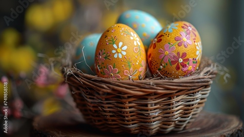 An Easter basket full of colorful painted eggs