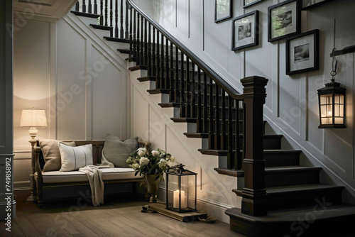 A tranquil retreat awaits at the top of a Scandinavian staircase  where understated beauty and quiet elegance converge in perfect harmony.