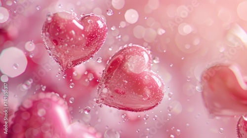 Romantic Pastel Hearts. Delicate 3D hearts on a soft pink backdrop embody the romantic spirit of Valentine's Day.
