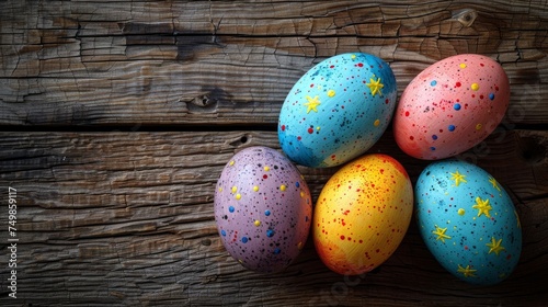 Background with wooden Easter eggs.