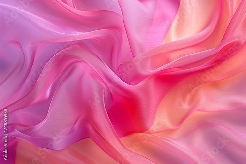 Abstract background of a semitransparent silk fabric of pink color. Generative AI