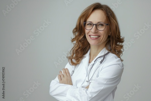 Female doctor dressed in work coat and endoscope