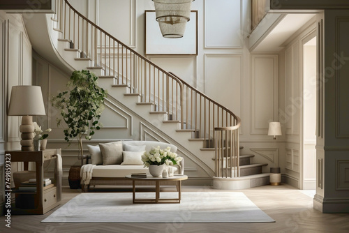 Tranquility finds its home in the understated elegance of a beige staircase, bathed in the soothing embrace of Scandinavian-inspired hues.
