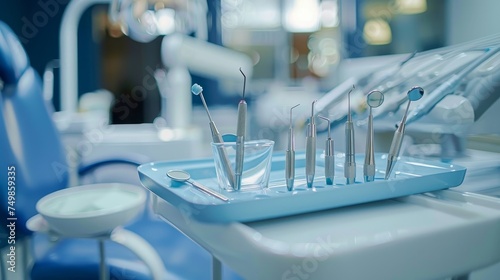 Sterile dental instruments neatly organized on a tray  ready for use in a dentist s office with a focus on oral care.