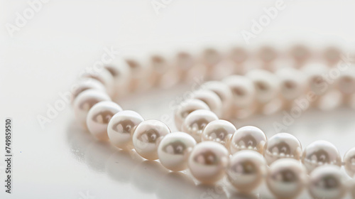Pearl necklace on white Macro shot Shallow depth