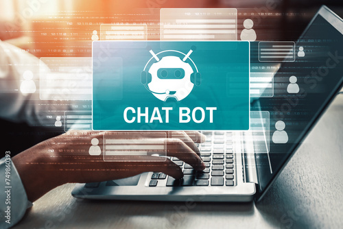 AI Chatbot smart digital customer service application concept. Computer or mobile device application using artificial intelligence chat bot automatic reply online message to help customers instant uds