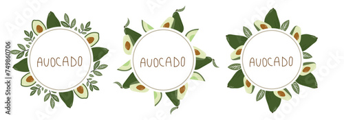 Avocado illustration set, graphic element for designer, logo, sticker, sign and symbol, frame, jar sticker