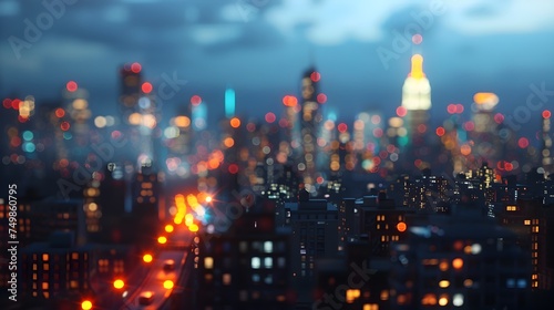 Blurred City Skyline at Night with Busy Streets and Lights