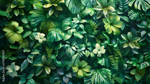 Hyperrealistic Green Tropical Foliage Wallpaper