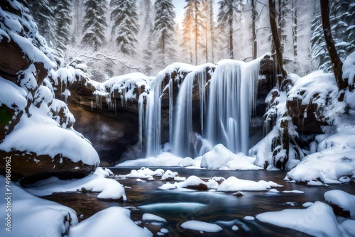 waterfall in winter generated by AI technology