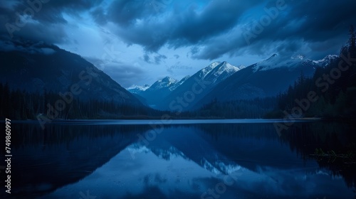 One Mile Lake at night, Pemberton, British Columbia, Canada photo