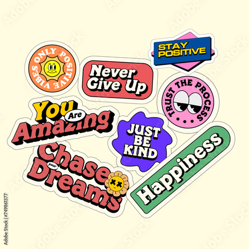 set sticker pack collection with motivational quotes typography design