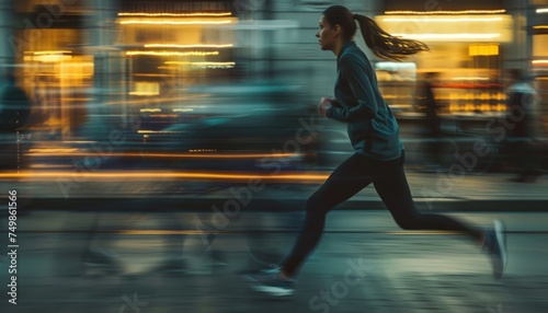 a woman running down the street in the morning