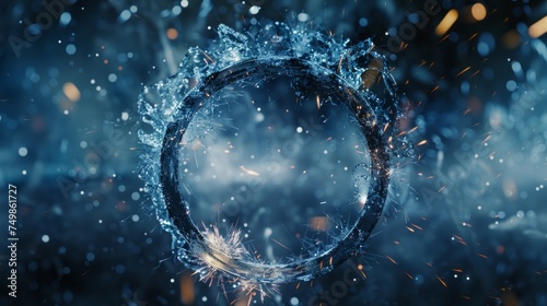 A high-speed capture of water splashing in a circle with sparks flying  conveying energy and motion.