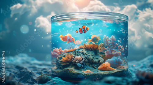 Piece of aquarium or ocean with fishes inside