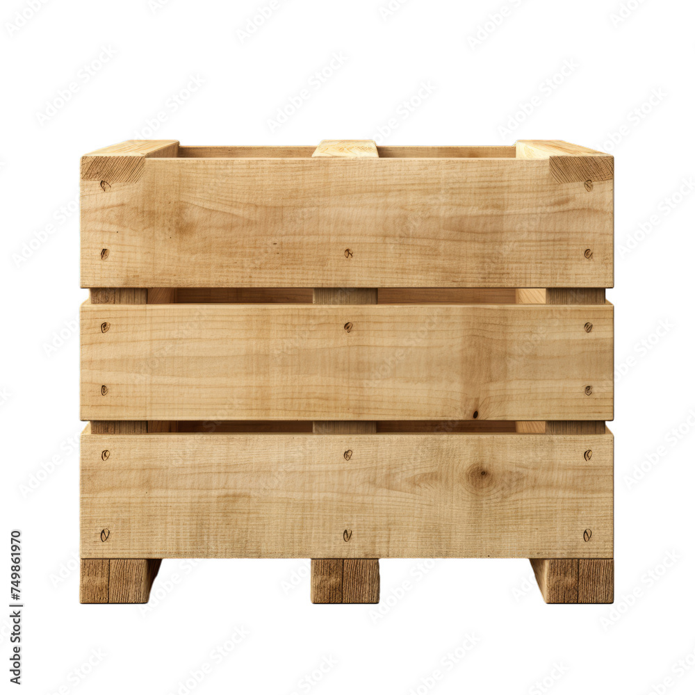 A blank wooden wine crate isolated on transparent background, png