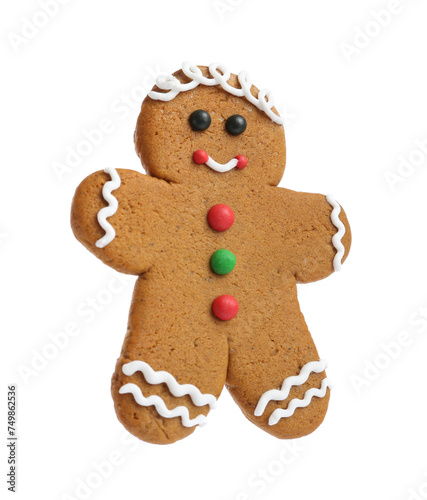 Christmas cookie in shape of gingerbread man isolated on white