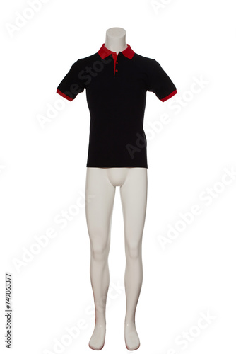 black and red colors workers t-shirt on the mannequin on isolated white background