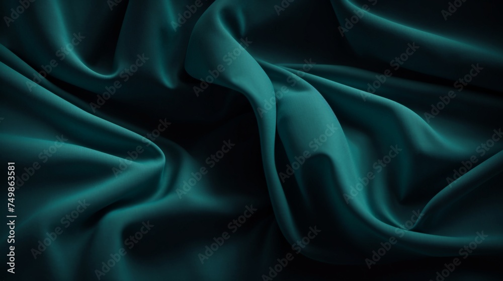 Fototapeta premium Undulating teal fabric conjures a calm and abstract wave-like pattern 