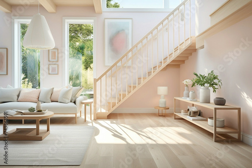 Soft hues and clean lines define the allure of a Scandinavian staircase, bathed in the gentle glow of natural light streaming through nearby windows. © Abdullah