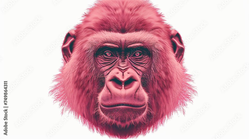 Pink gorilla monkey head isolated on white background