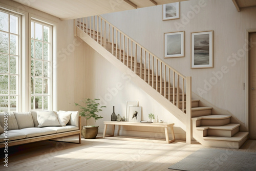 Scandinavian serenity reflected in a beige staircase, with clean lines and neutral tones contributing to a space of modern simplicity and grace.
