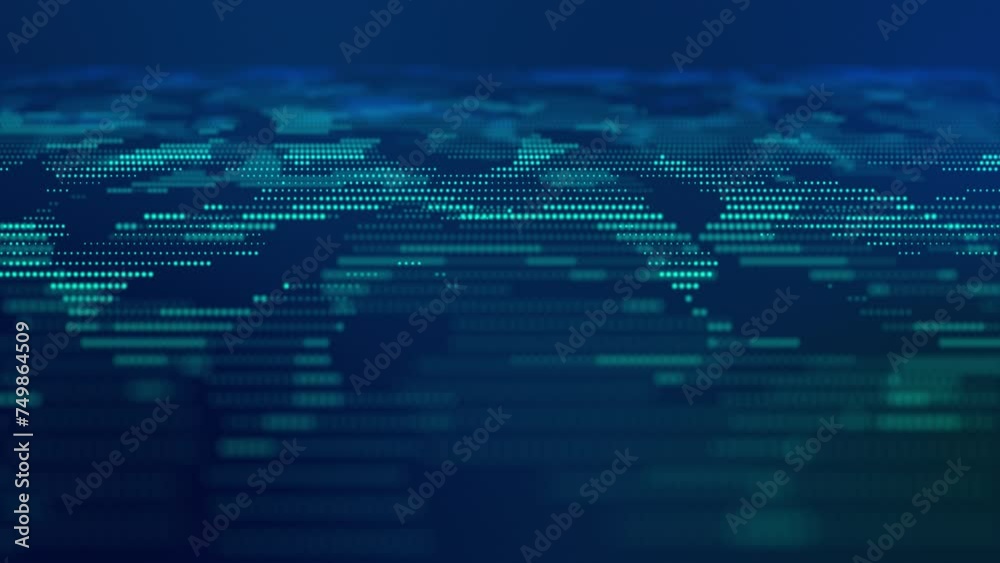 animation featuring glowing particles that form dynamic spirals and surfaces. Looped animation in style futuristic motion design, and glowing particles with a bokeh effect. DOF glow blue particles