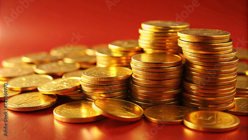 Stack of currency on red background photo