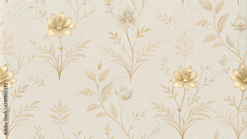 Seamless Vintage Floral Wallpaper Pattern with Flowers and Leaves