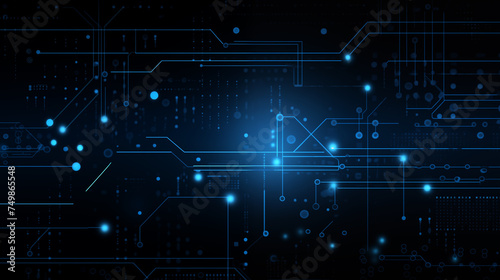 AI Processor chip circuit board Blue tech background template for web banner poster with copyspace for text