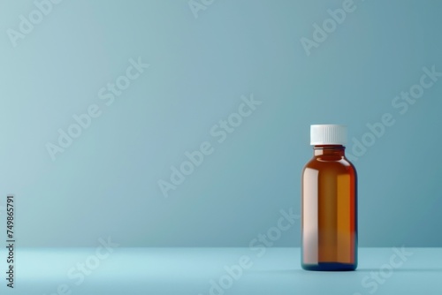  bottle of pills on a blue background. Space for text. Medical and health care concepts.