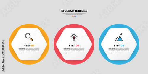 Modern business infographic template with 3 options or steps icons.