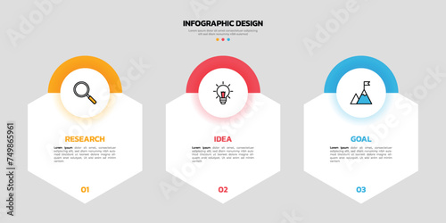 Modern business infographic template with 3 options or steps icons.
