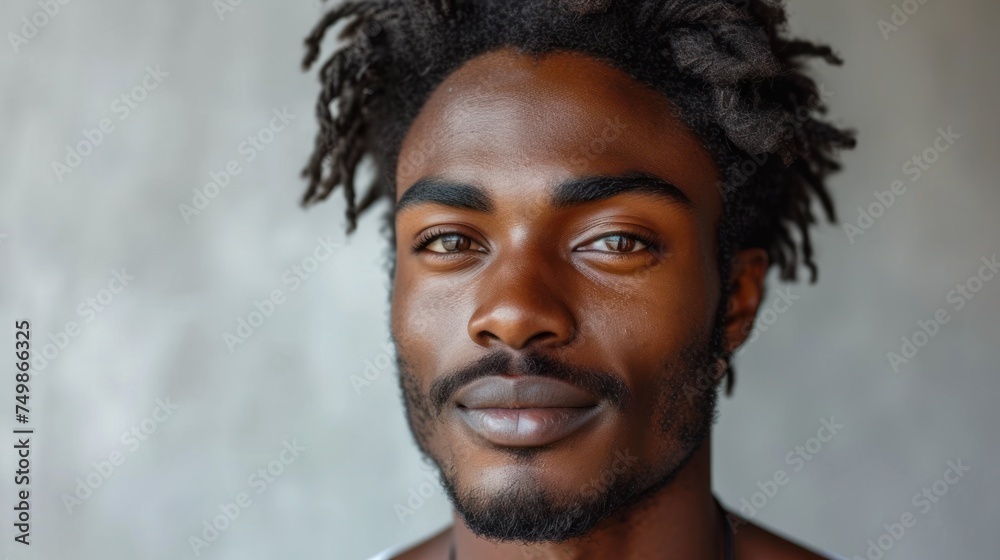 a close up of a man with dreadlocks on his head and a shirtless shirtless shirtless shirtless man in front of him and a gray background. a close up of a man with dreadlocks on his head and a shirtless shirtless shirtless shirtless man in front of him and a gray background.