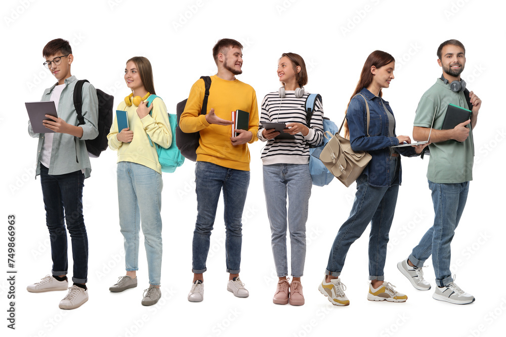 Group of happy students on white background