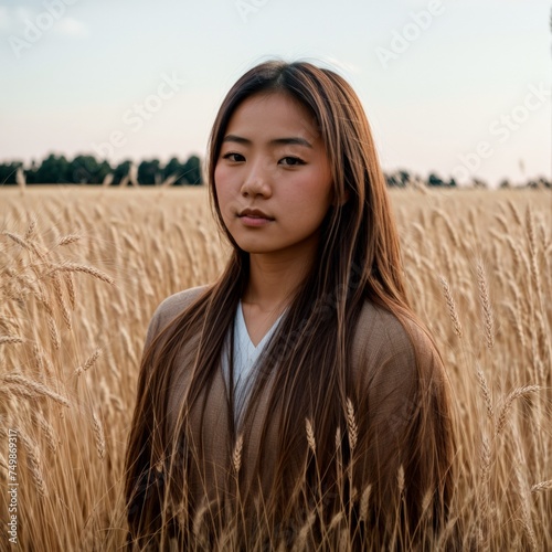 Woman Amid Golden Wheat Under Open Clear Sky 
