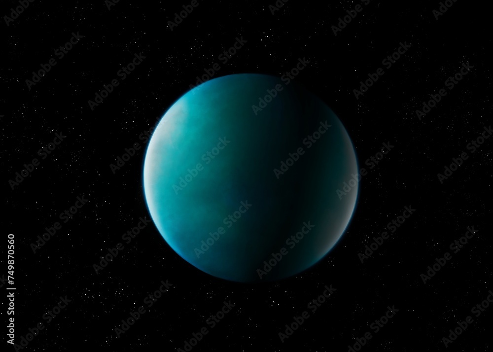 Giant planet in space. A planet with a thick atmosphere covered with clouds. Beautiful exoplanet on a black background.