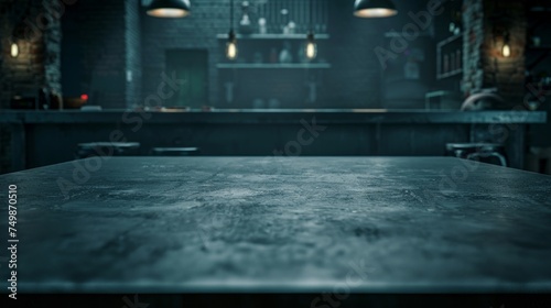 A moody bar scene with atmospheric lighting and textured counter surface.