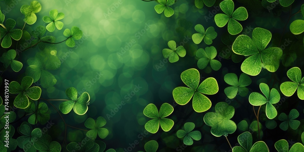 Green clover leaves on a dark background. St. Patrick's Day concept.