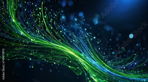 abstract loop blue and green flowing glitter particle