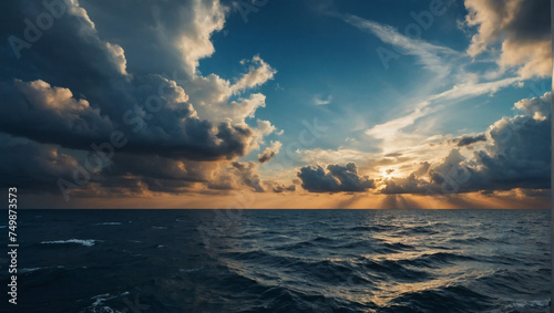 A captivating marine canvas unfolds, showcasing the grandeur of the vast sky merging effortlessly with the endless stretch of the open sea.