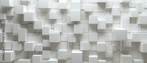 Random shifted white cube boxes block background wallpaper banner with copy space