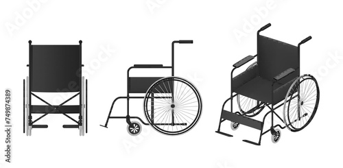 Wheelchair medical tool for disabled physical injury elderly person set realistic vector