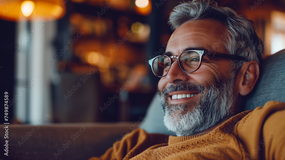 smiling elderly man sitting in his house smiling elderly man sitting in his house