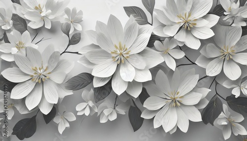 beautiful abstract color white flowers on white background black leaves texture gray background colorful graphics banner white leaves leaves texture