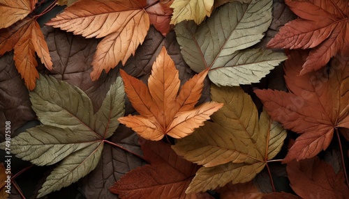 background from artificial autumn leaves closeup