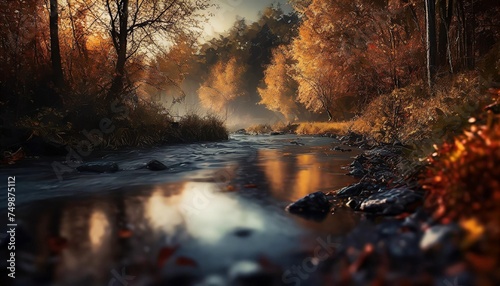 view of the river floodplain in the autumn forest natural background nature landscape wallpaper created using tools