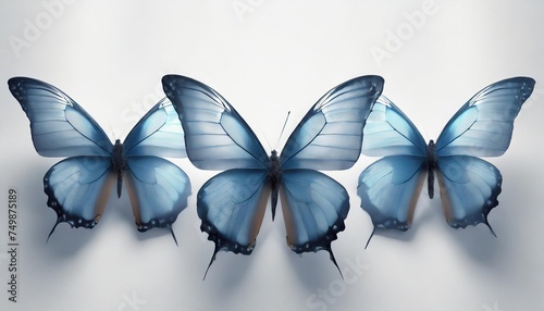 three blue butterflies isolated on a white background photo