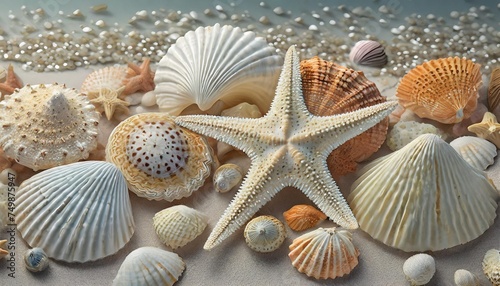 beach finds small seashells fossil coral and sand dollars puka shells a sea urchin and a white starfish sea star ocean summer and vacation design elements isolated over transparent background photo