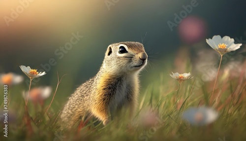ground squirrel spermophilus citellus on a meadow photo